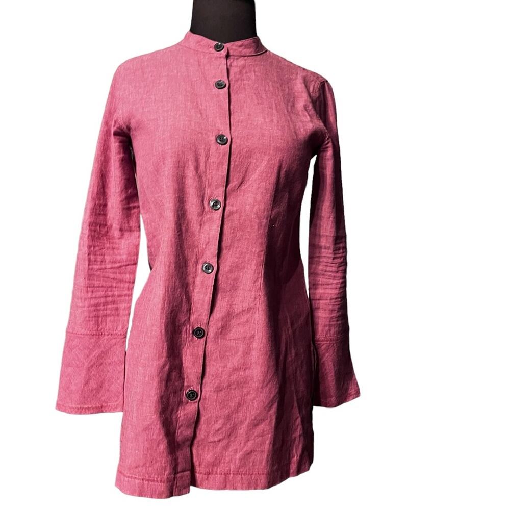 J. Jill Pink Linen Button Front Lagnelook Boho Minimalist Tunic Blouse XXSP